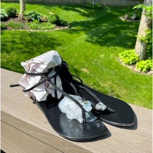 🖤AMINAH ABDUL JILLIL SUEDE LACE UP POINTED SANDALS WITH GLASS HEART 9